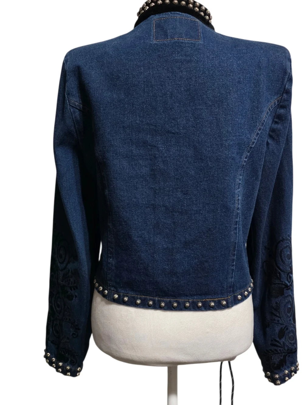 Vintage Gordon James Studded Denim Jacket Embroidered Western Boho Moto L